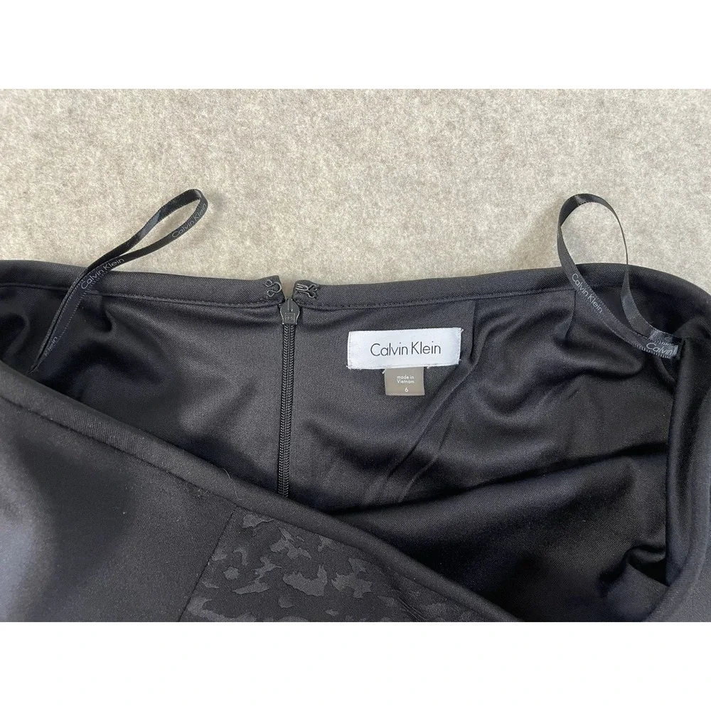 Calvin Klein Animal Print Black Pencil Skirt Sz 6 Lined Zipper Hook And Eye Midi